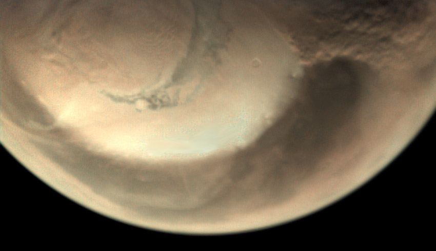 Dust storms swirl at the Red Planet’s north pole