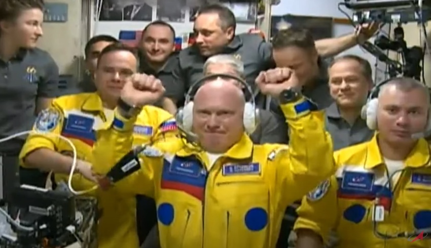 Roscosmos yellow suit Ukraine