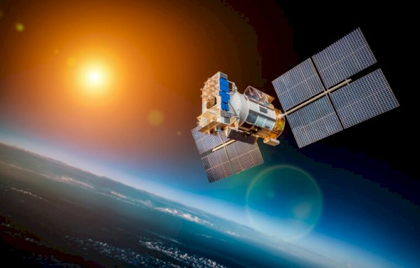Space satellite over the planet earth